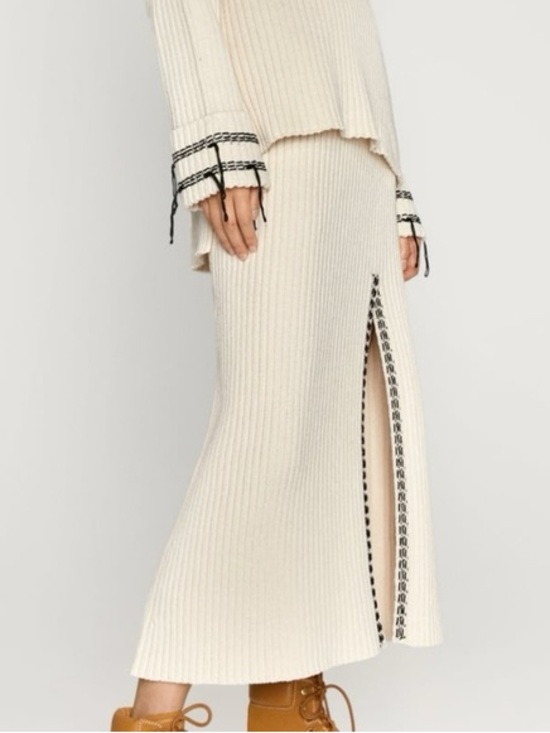 Zara Dresses & Skirts - Zara Cream Ribbed Maxi Skirt with Decorative Trim